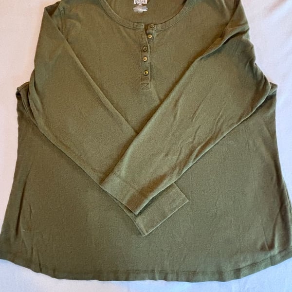 Duluth Trading Co. Long Sleeve Henley Top Olive Green 2XL