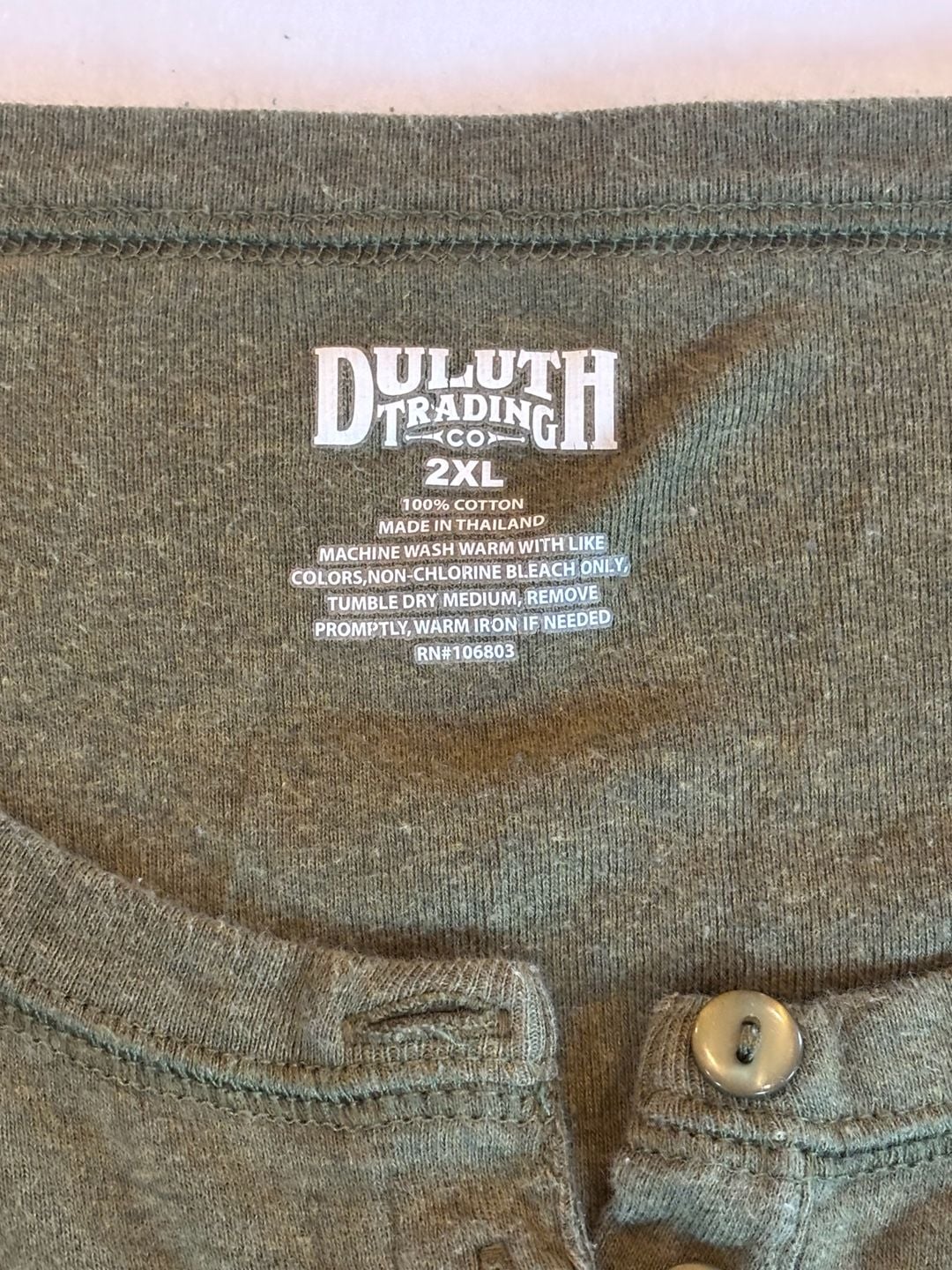 Duluth Trading Co. Long Sleeve Henley Top Olive Green 2XL 3