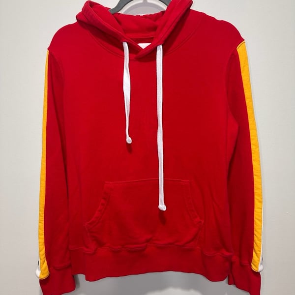Love Letters Red Kansas City Striped Sleeve Hoodie Sweatshirt Size M