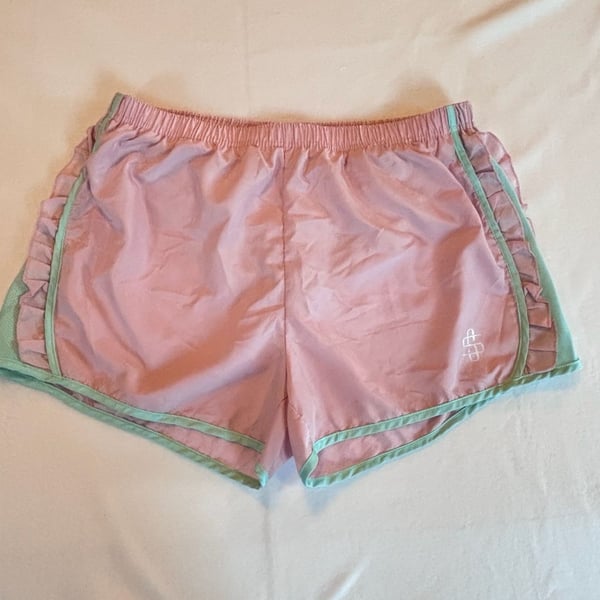 Simply Southern Pink and Mint Green Ruffle Athletic Running Shorts Size L