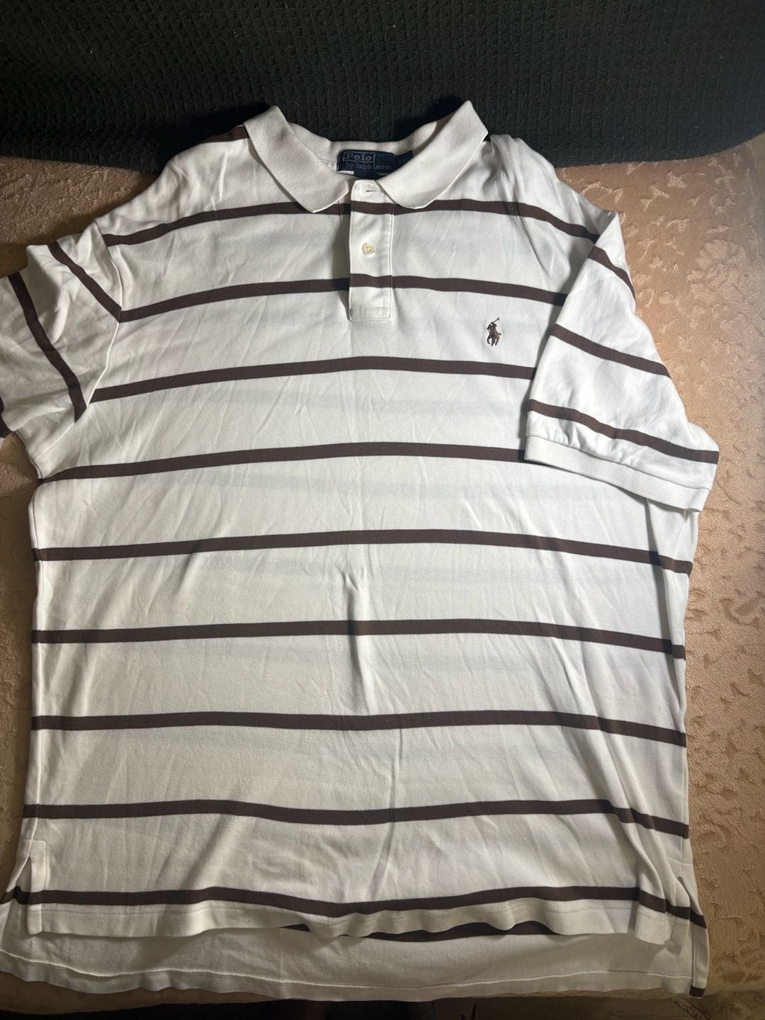 Polo by Ralph Lauren Men's White and Brown Striped Short Sleeve Polo Shirt XXL 2