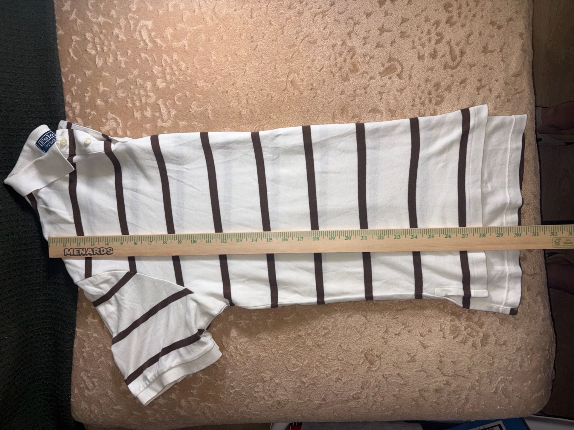 Polo by Ralph Lauren Men's White and Brown Striped Short Sleeve Polo Shirt XXL 8