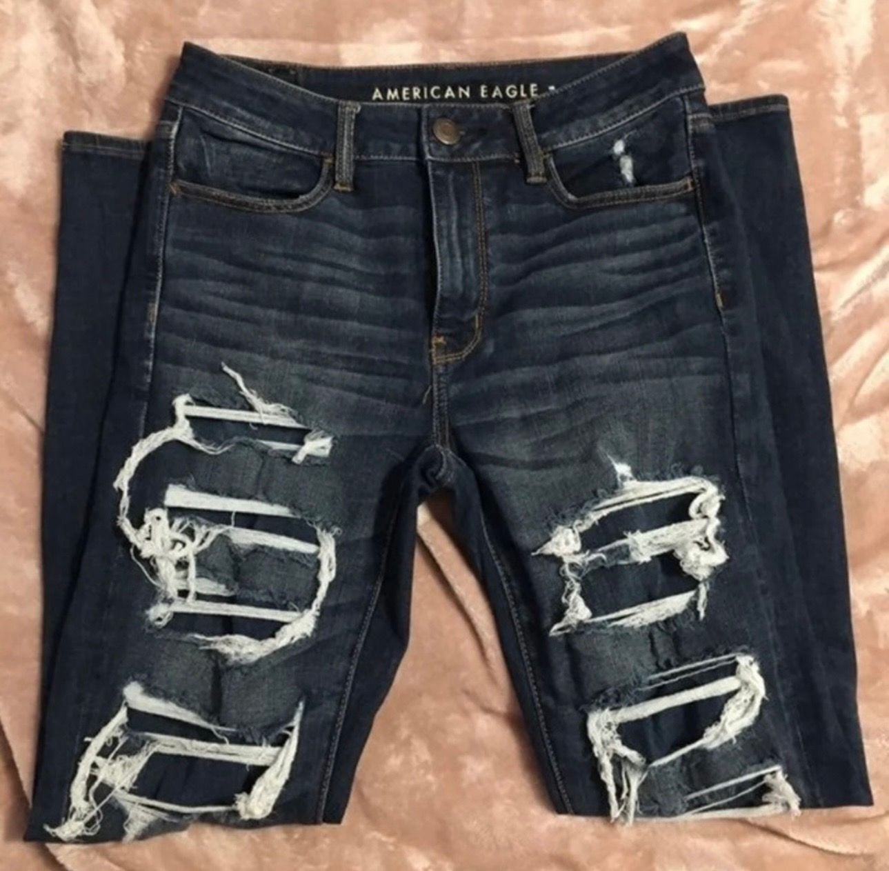 American Eagle 360 Ne(x)t Level Stretch Distressed Dark Wash Skinny Jeans 12