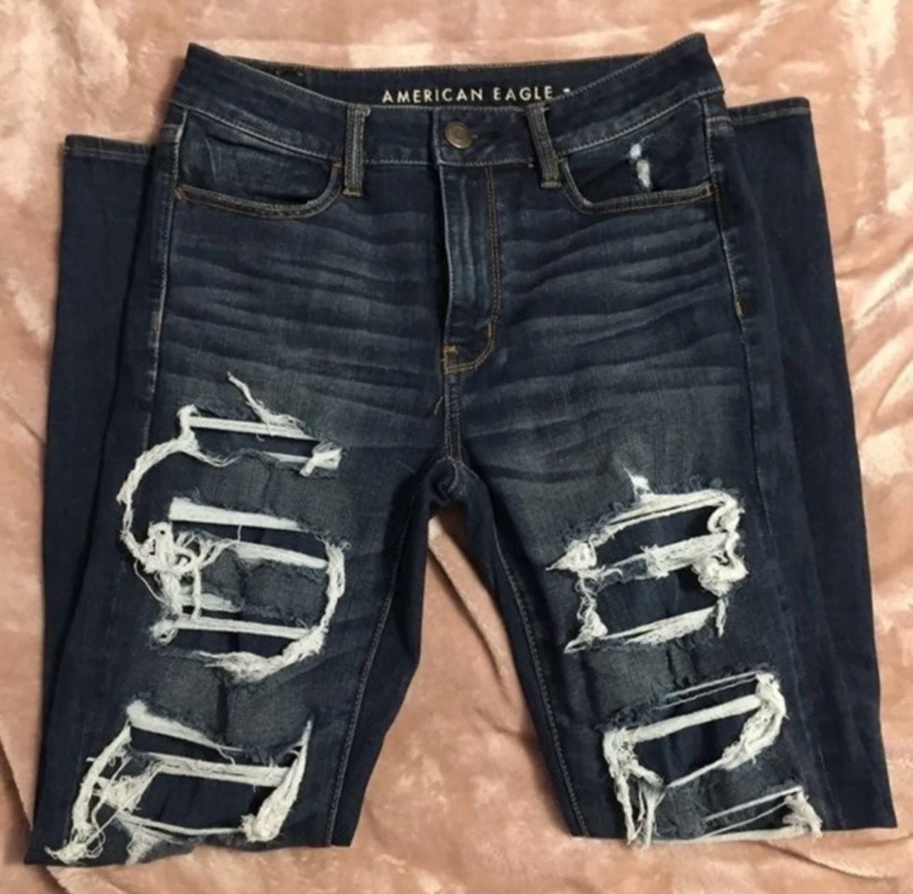 American Eagle 360 Ne(x)t Level Stretch Distressed Dark Wash Skinny Jeans 6