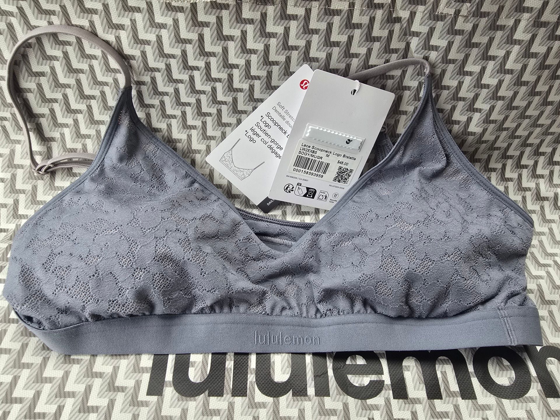 173 Lululemon Soft Stretch Lace Scoopneck Bralette Solar Grey Sz MEDIUM 4