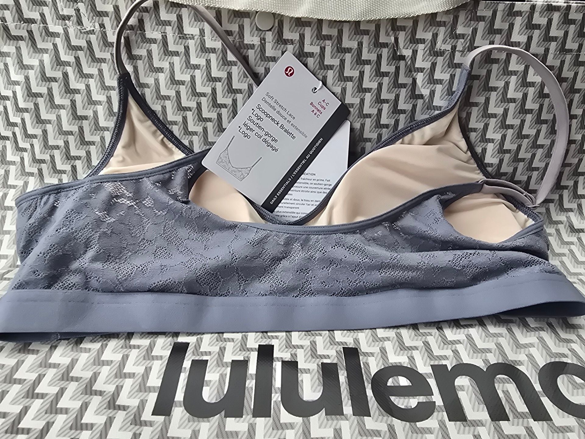 173 Lululemon Soft Stretch Lace Scoopneck Bralette Solar Grey Sz MEDIUM 5