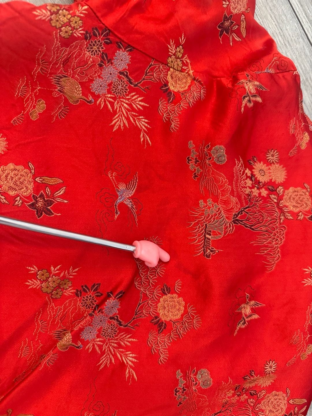 Vintage  Red Brocade Silk Floral Frog Closure Mandarin Collar Jacket 11