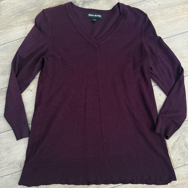 DKNY Jeans Womens Purple Long Sleeve V-Neck Sweater Size L