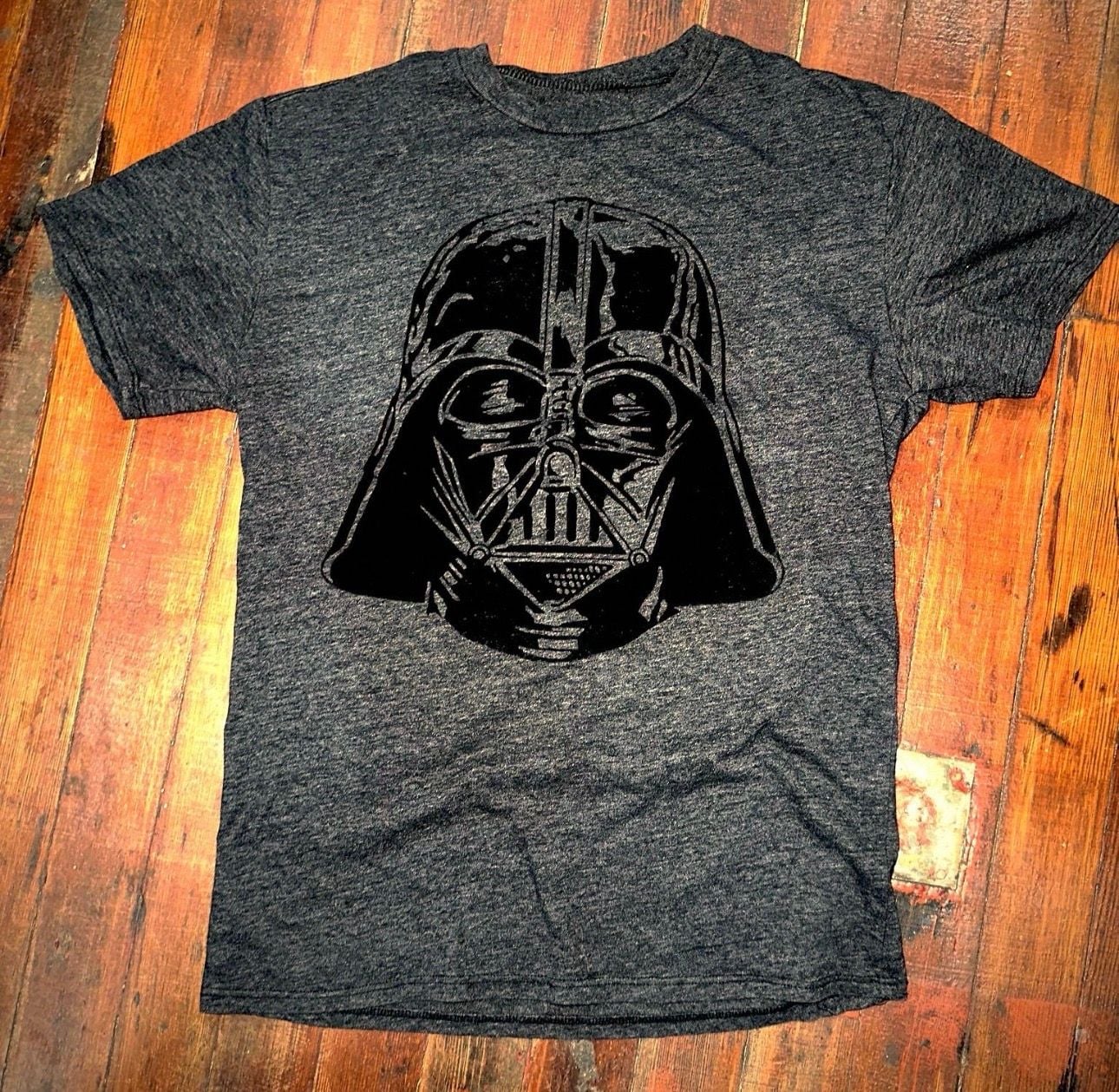 Star Wars Darth Vader Helmet Black Fux Velvet Print Heather Gray T-Shirt 1