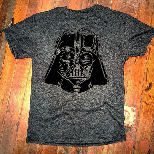 Star Wars Darth Vader Helmet Black Fux Velvet Print Heather Gray T-Shirt