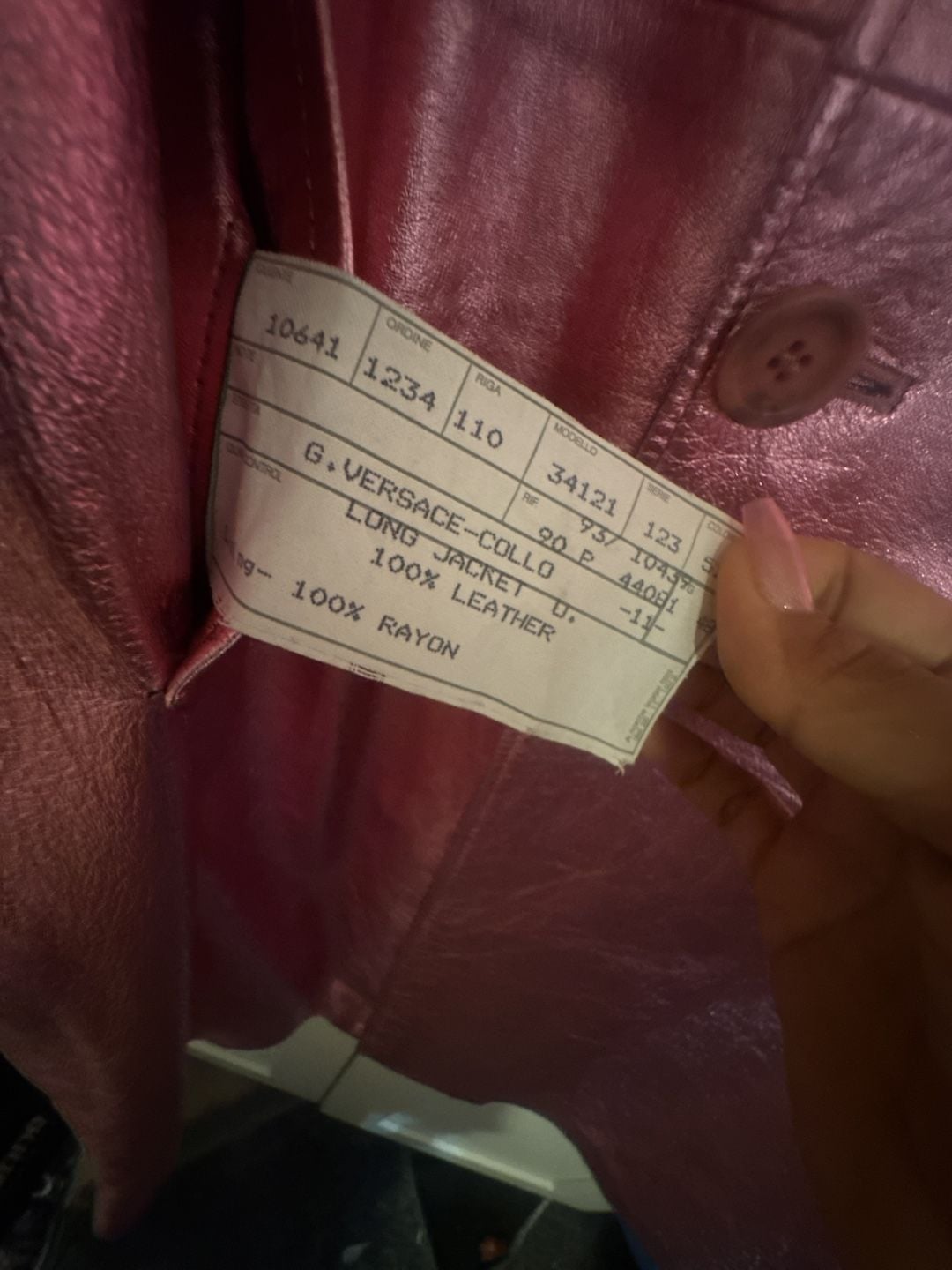 Gianni Versace Pink Metallic 100% Leather Long Coat Jacket 4