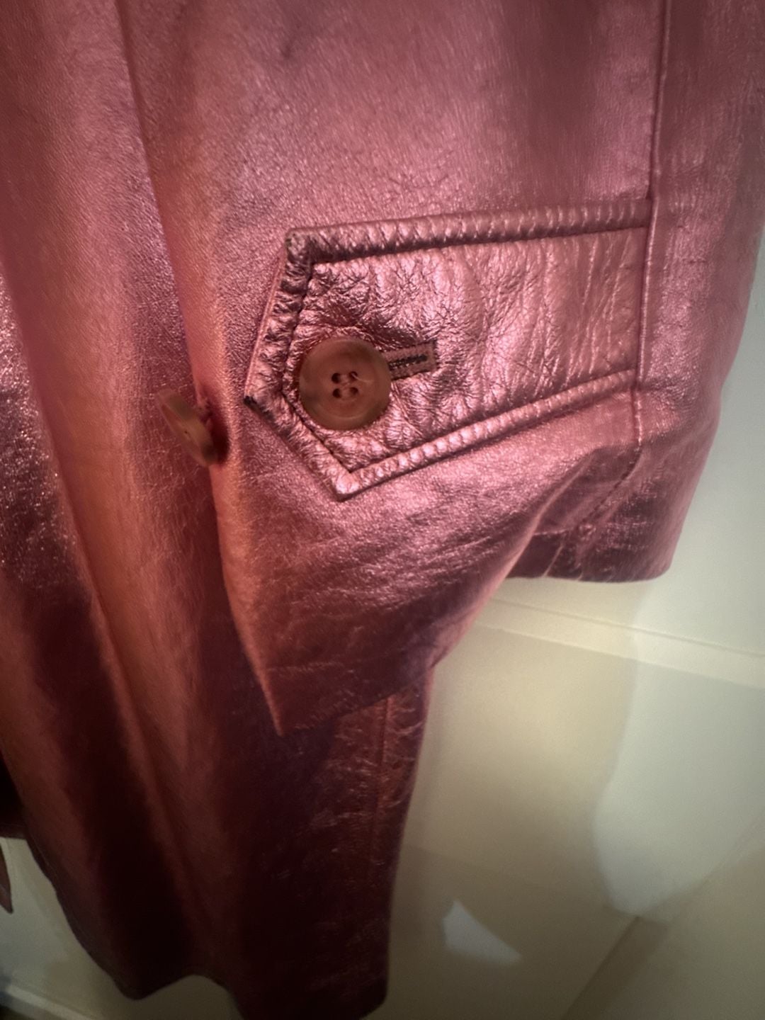Gianni Versace Pink Metallic 100% Leather Long Coat Jacket 8