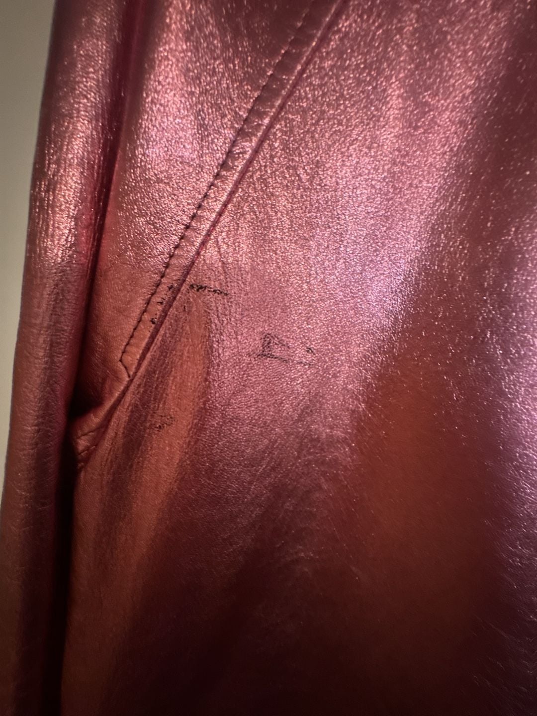 Gianni Versace Pink Metallic 100% Leather Long Coat Jacket 10