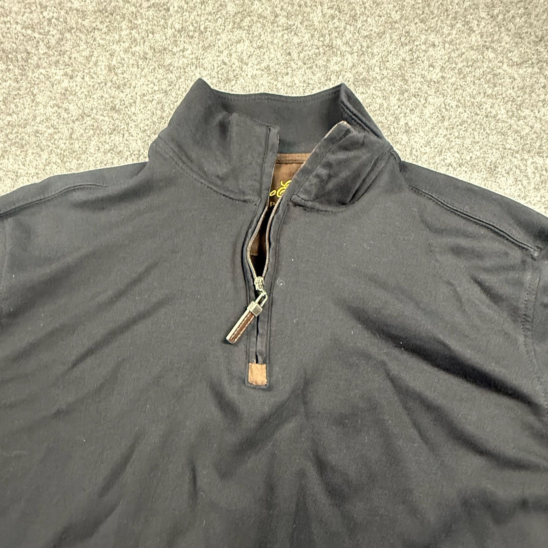 Tasso Elba Men's Black Supima Cotton Faux Suede Trim 1/4 Zip Pullover Sweater M 8