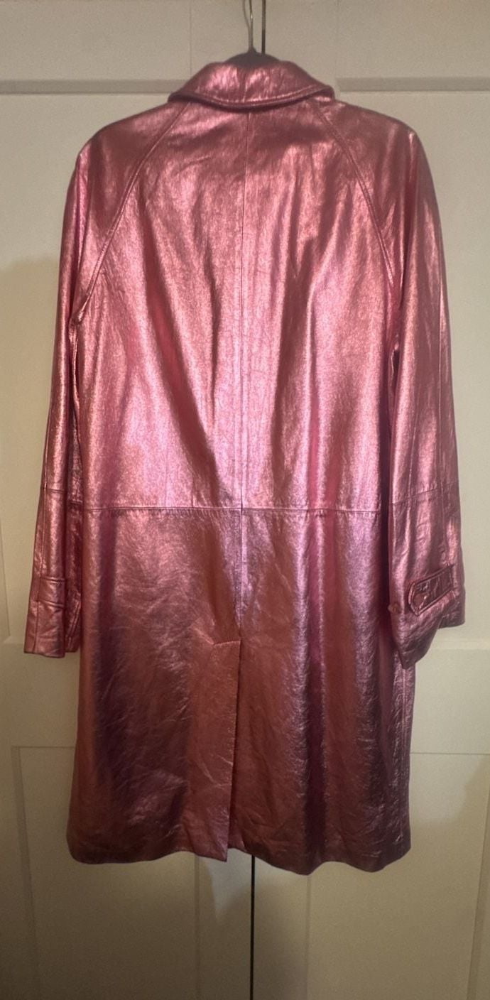 Gianni Versace Pink Metallic 100% Leather Long Coat Jacket 7