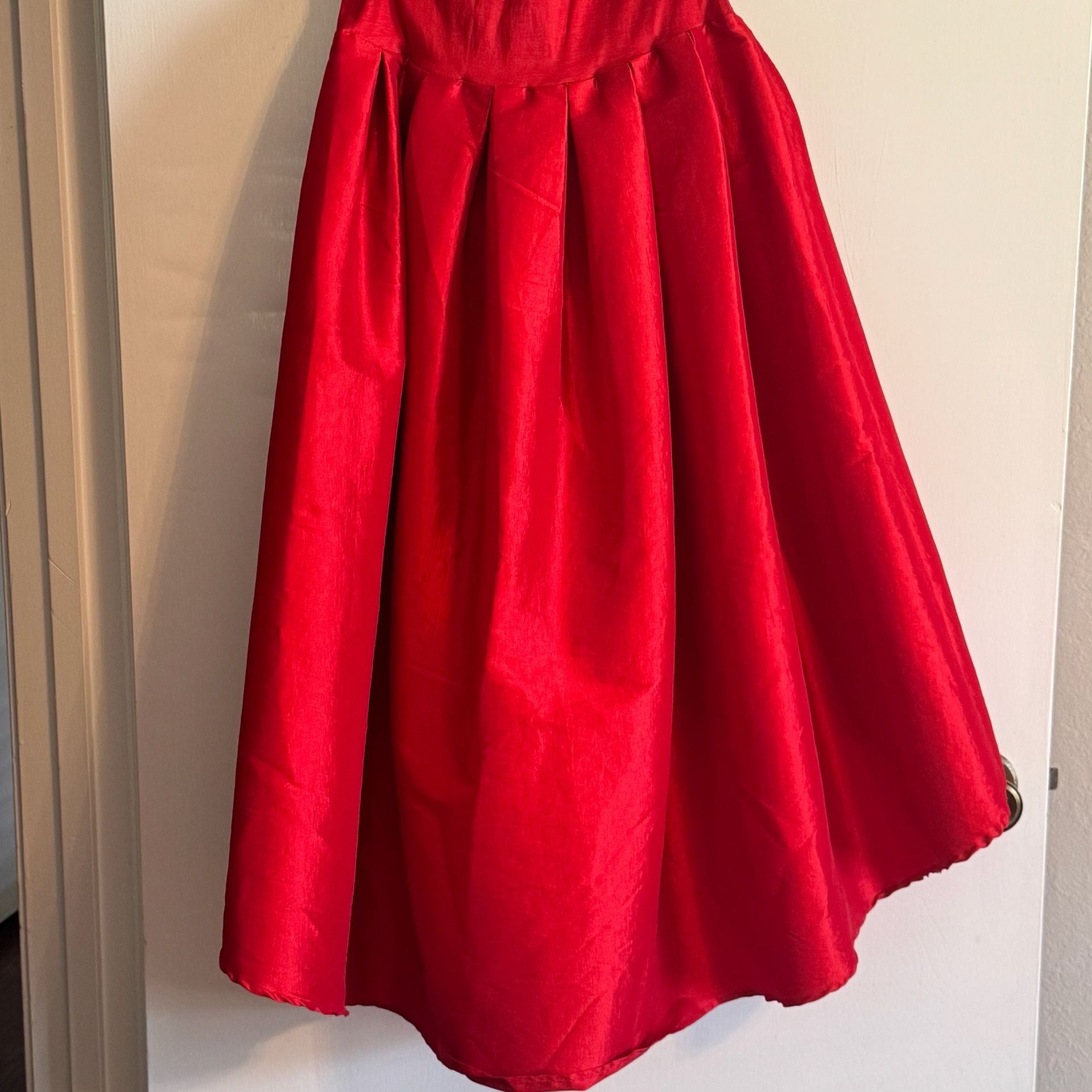Haute Monde Women’s XL Red Satin High Low Skirt Pleated Tie Waist Holiday Party 7