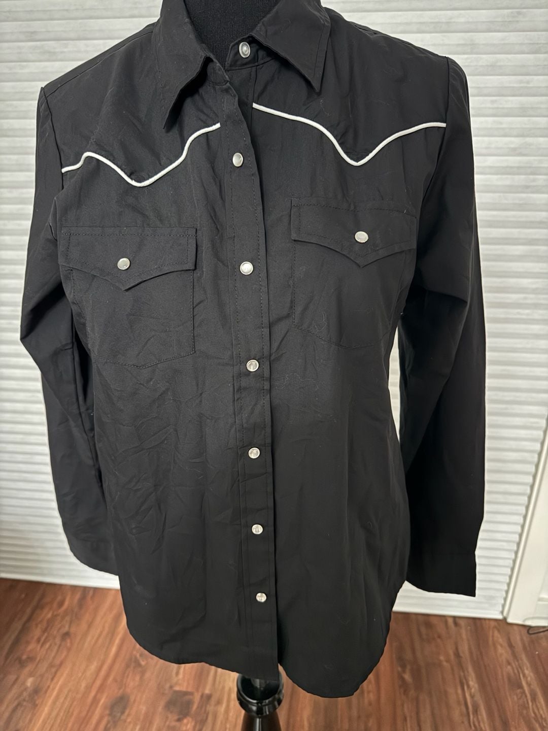 Cumberland Outfitters by Ely Black Western Pearl Snap Shirt with White Piping 2