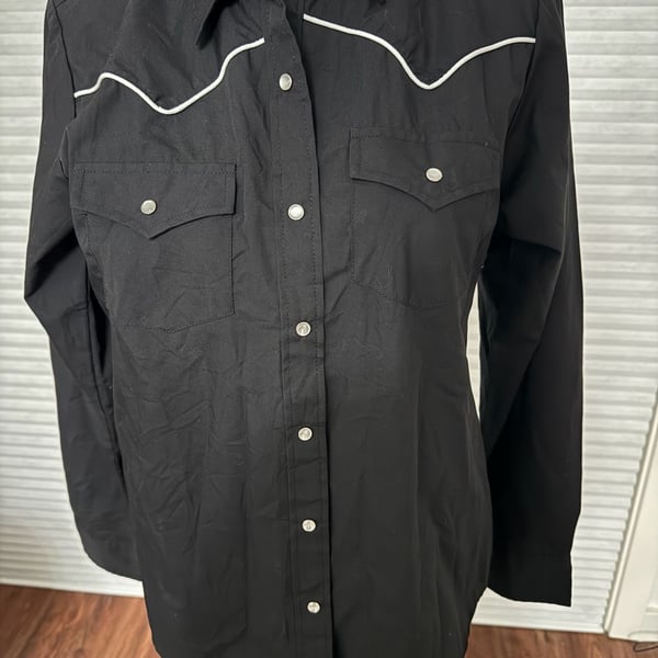 Cumberland Outfitters by Ely Black Western Pearl Snap Shirt with White Piping