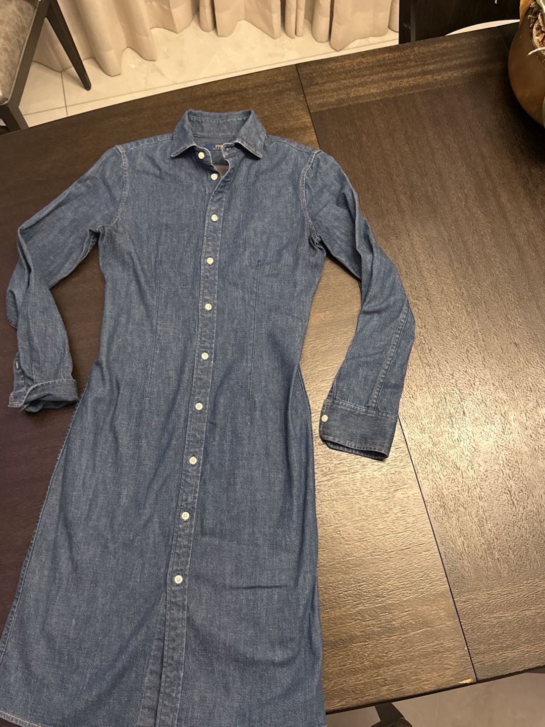 Polo Ralph Lauren Women's Long Sleeve Denim Midi Shirt Dress Size 2 5