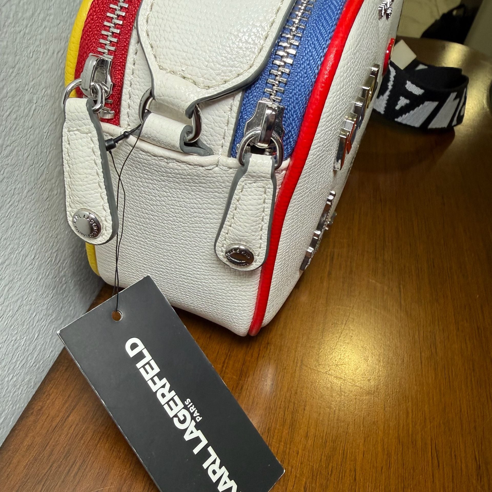 Karl Lagerfeld Paris Maybelle Pin Embellished Double Zip Crossbody Bag w Pouch 7