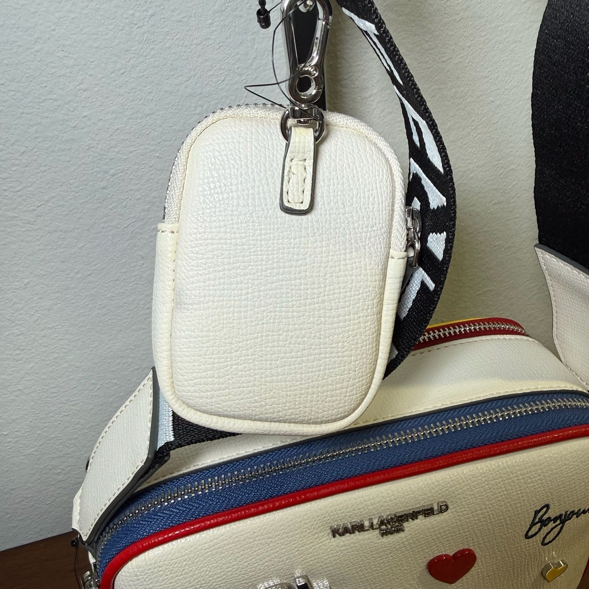 Karl Lagerfeld Paris Maybelle Pin Embellished Double Zip Crossbody Bag w Pouch 10