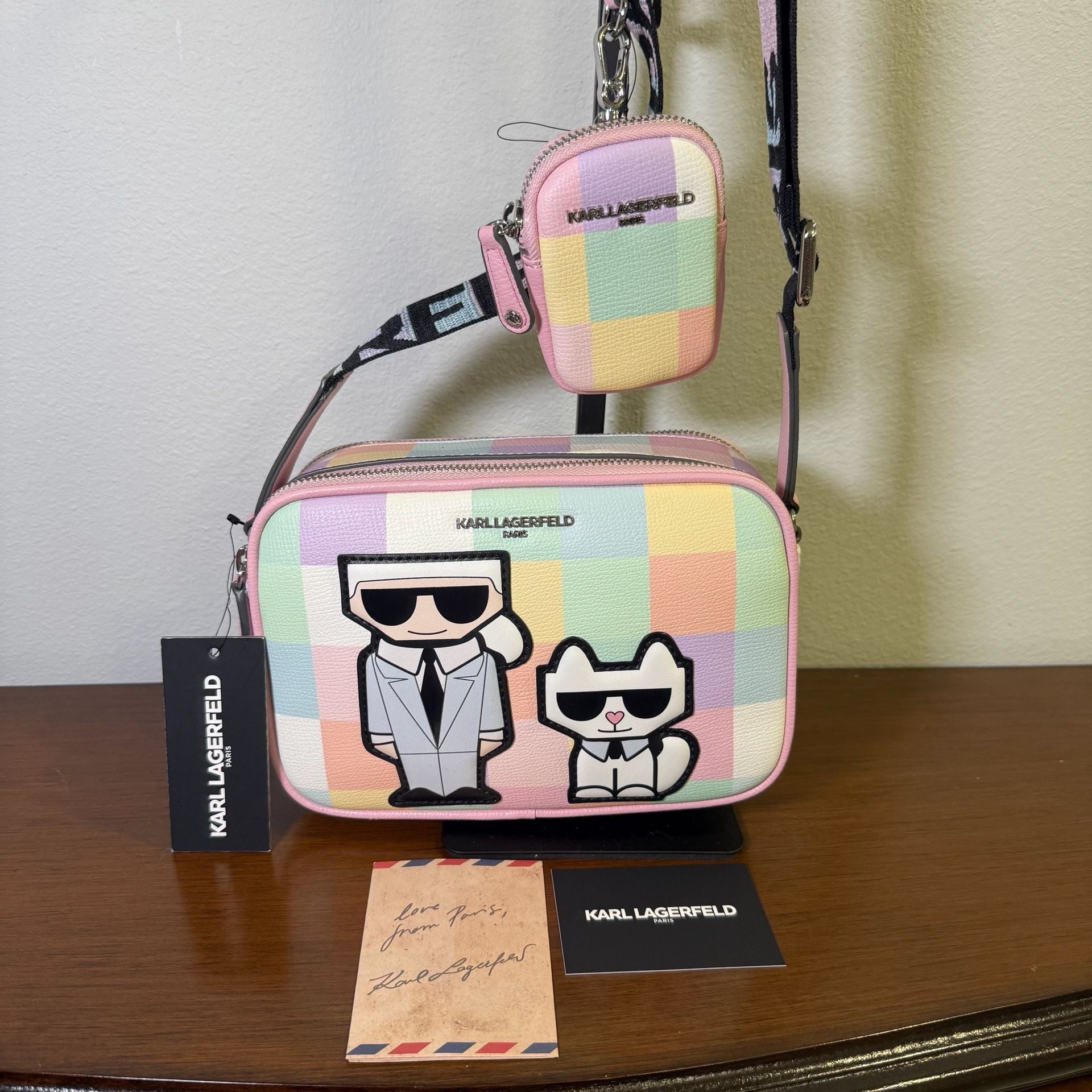 Karl Lagerfeld Paris Maybelle Pin Embellished Double Zip Crossbody Bag w Pouch 11