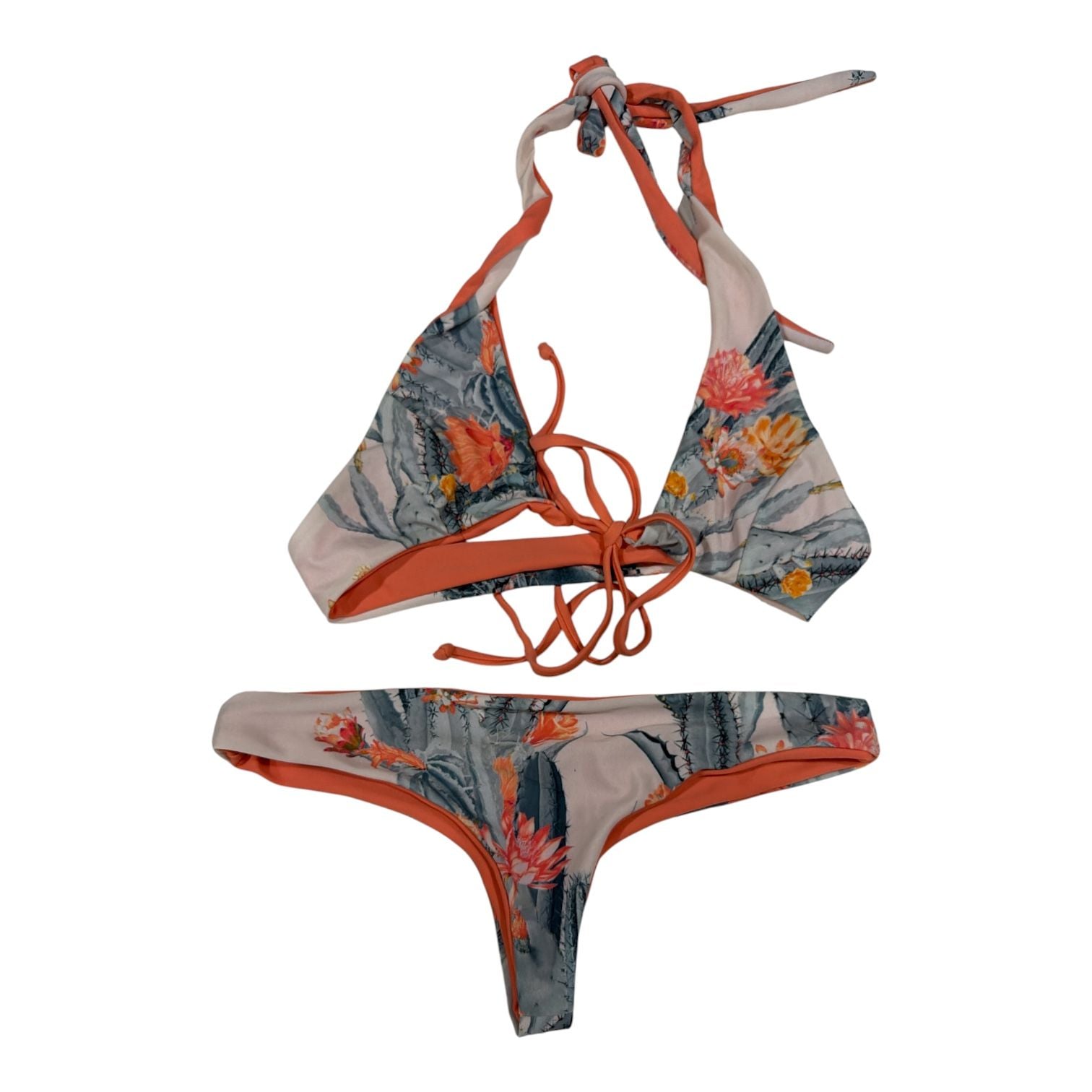 Amazon Womens Tropical Cactus Floral Print Halter String Bikini sz Small 1