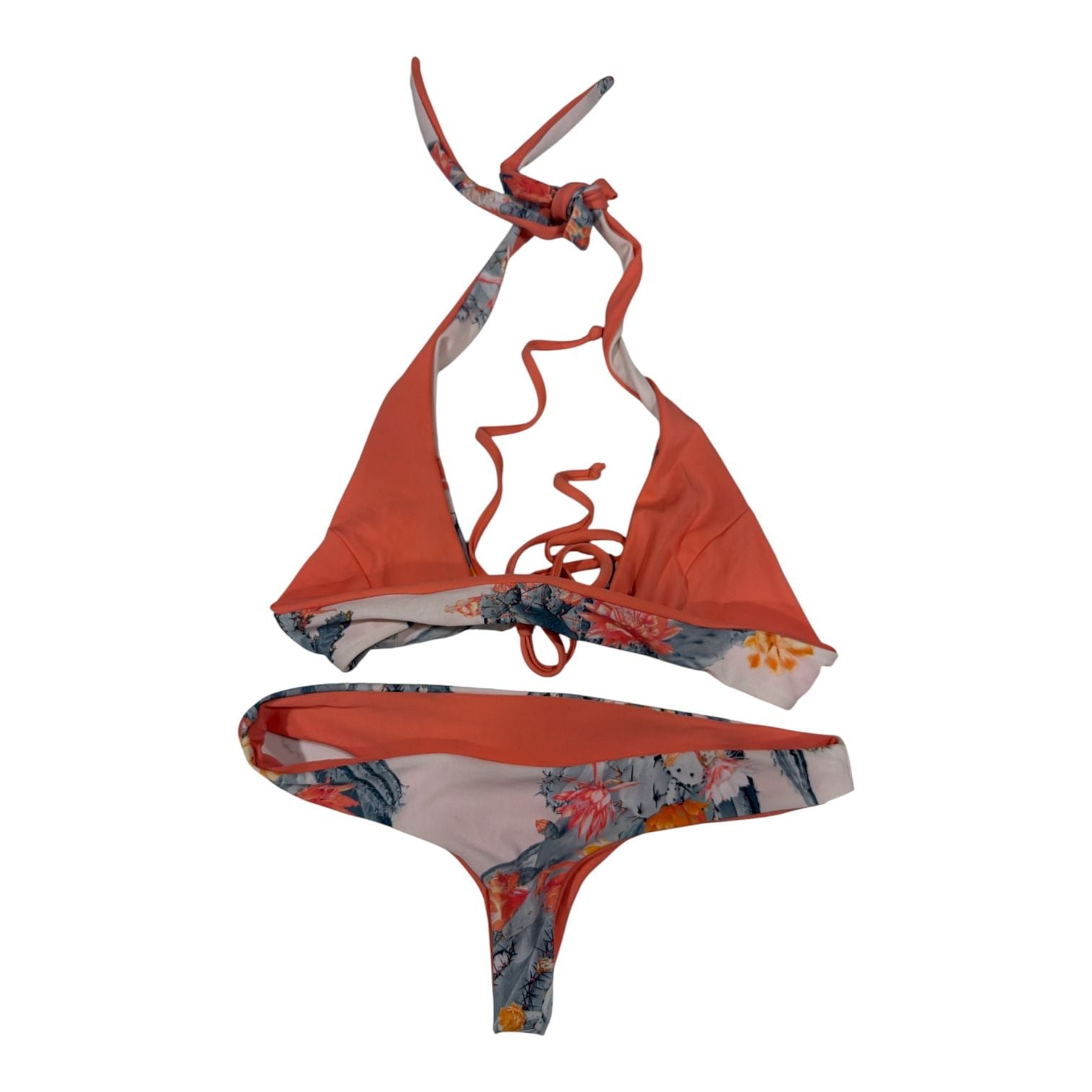 Amazon Womens Tropical Cactus Floral Print Halter String Bikini sz Small 2