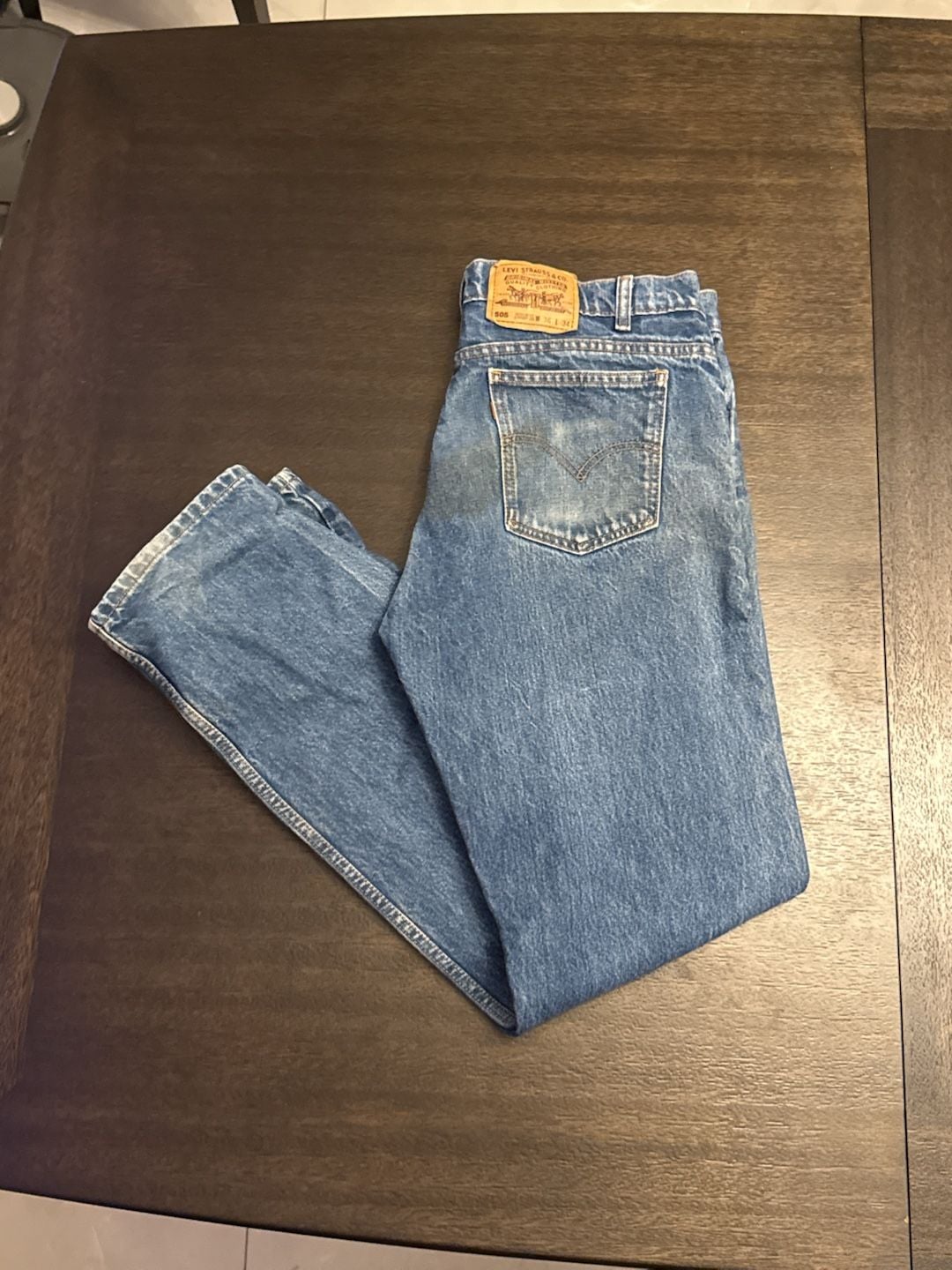 Levi's 505 Regular Fit Straight Leg Jeans 36x34 Blue Denim orange tag vintage 2