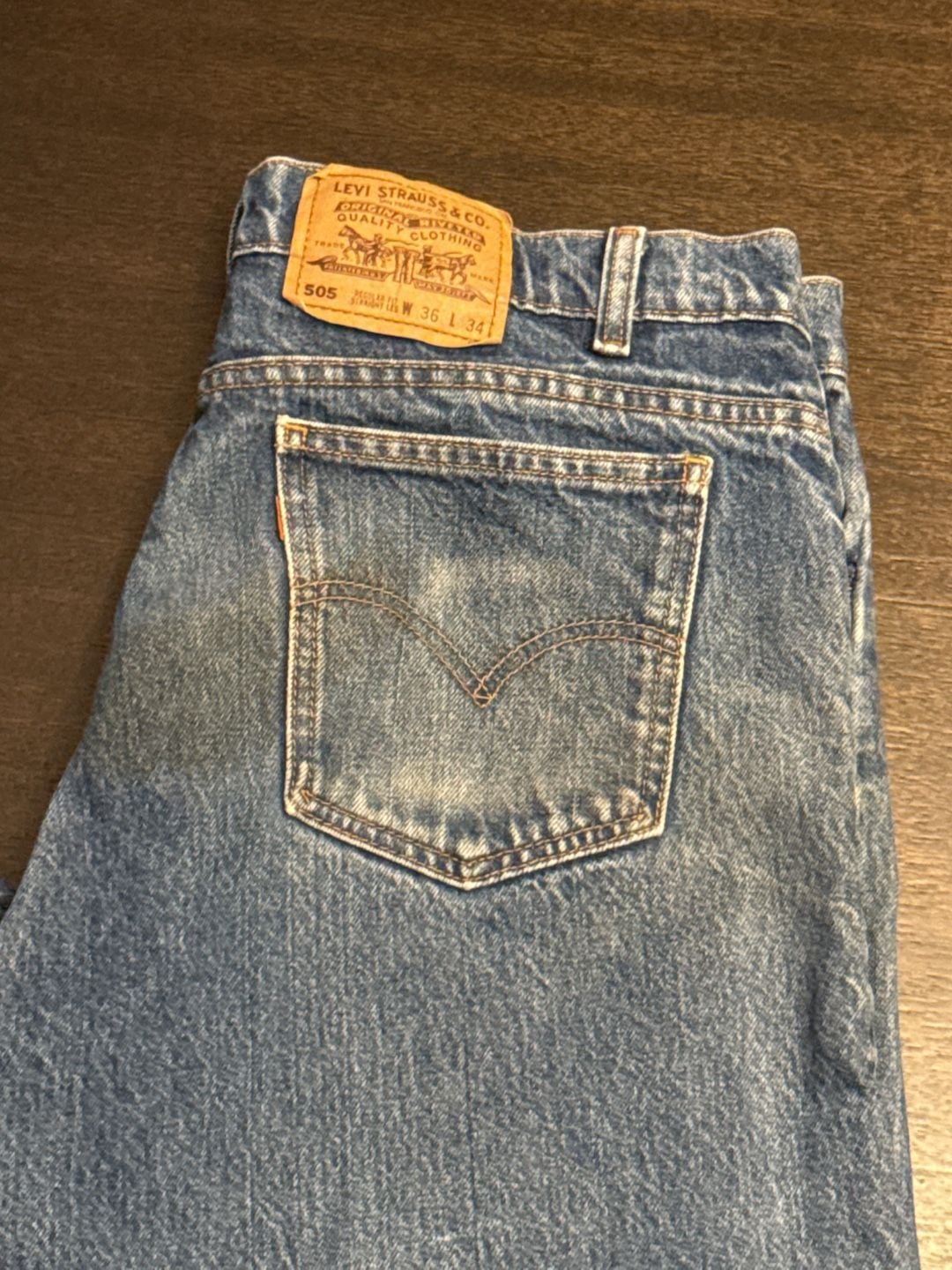Levi's 505 Regular Fit Straight Leg Jeans 36x34 Blue Denim orange tag vintage 3
