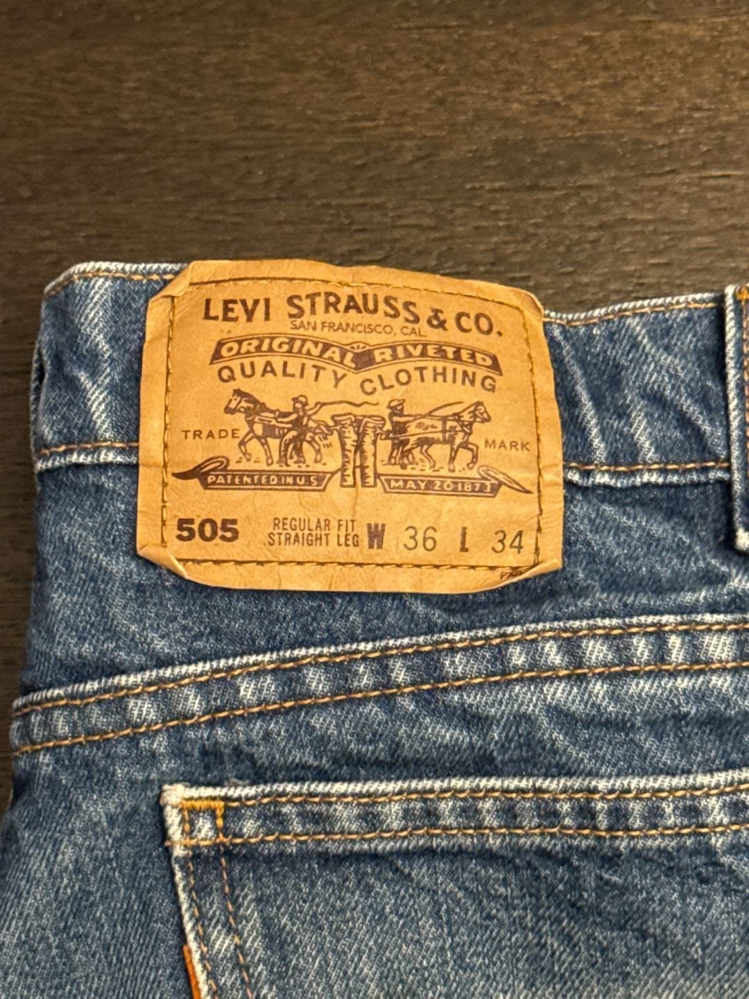 Levi's 505 Regular Fit Straight Leg Jeans 36x34 Blue Denim orange tag vintage 4