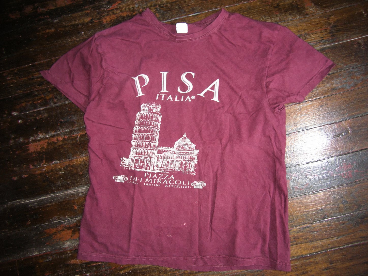 Vintage Pisa Italia Piazza Dei Miracoli Souvenir T-Shirt Burgundy 3
