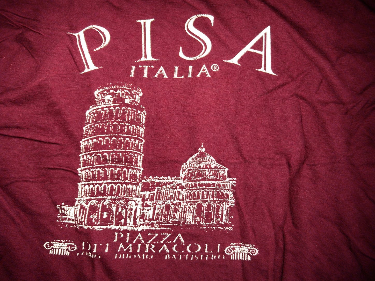 Vintage Pisa Italia Piazza Dei Miracoli Souvenir T-Shirt Burgundy 4