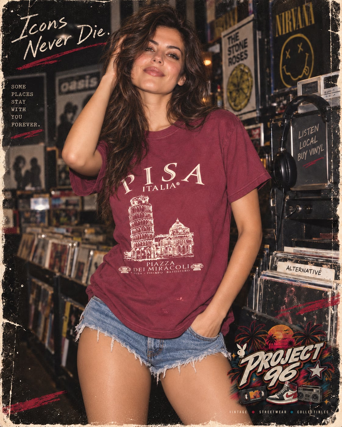 Vintage Pisa Italia Piazza Dei Miracoli Souvenir T-Shirt Burgundy 2