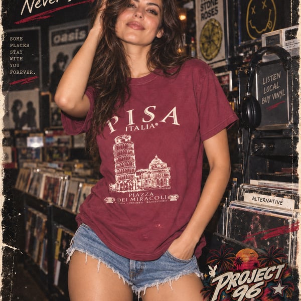 Vintage Pisa Italia Piazza Dei Miracoli Souvenir T-Shirt Burgundy