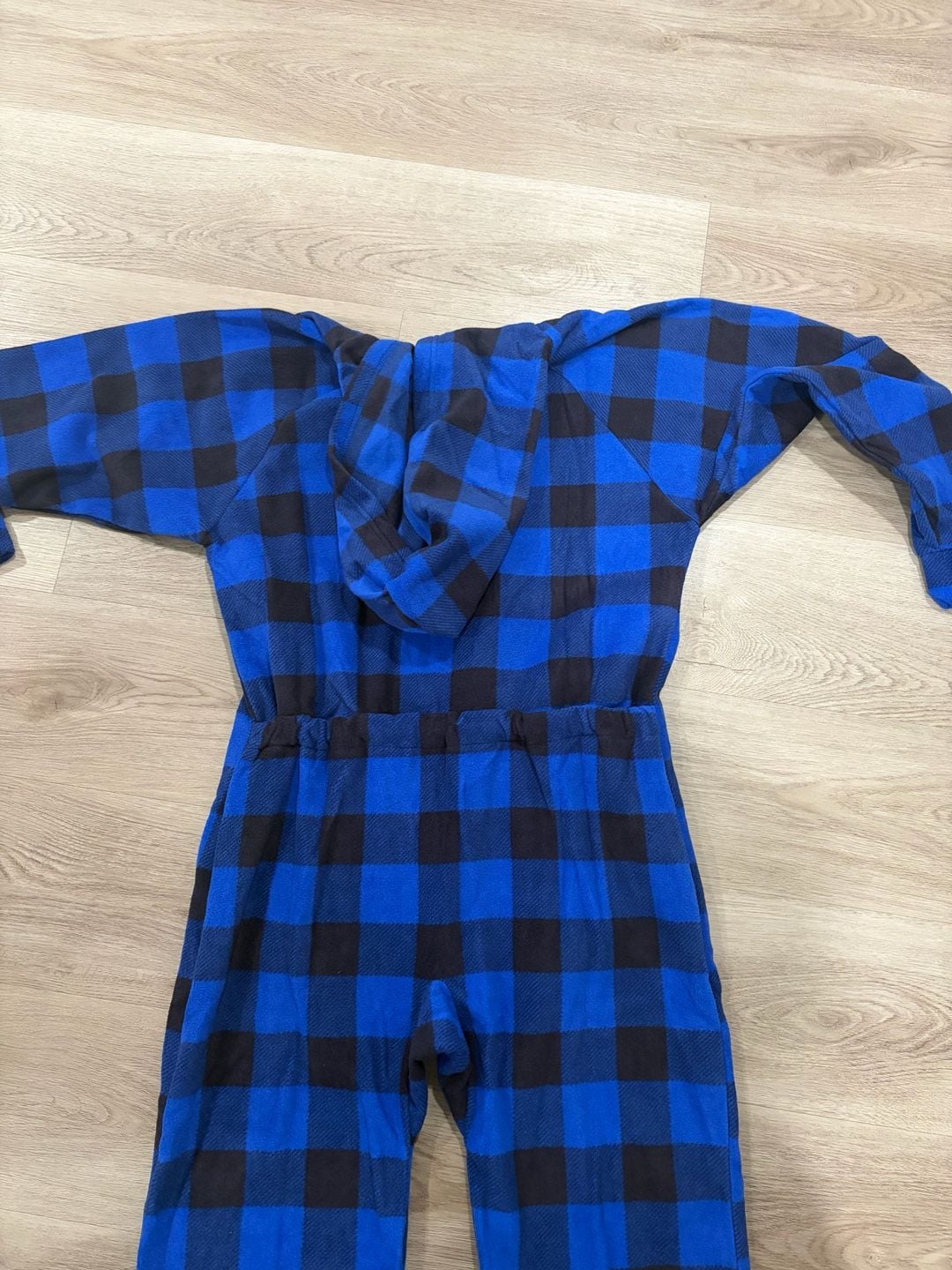 Xmascoming Unisex Blue and Black Buffalo Plaid Fleece Hooded 1sie Pajamas Size S 3