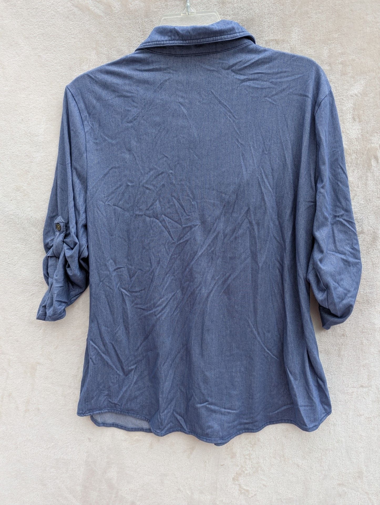 Eden & Olivia Blue Knit Denim Button Down Roll Tab Sleeve Shirt Size M 5