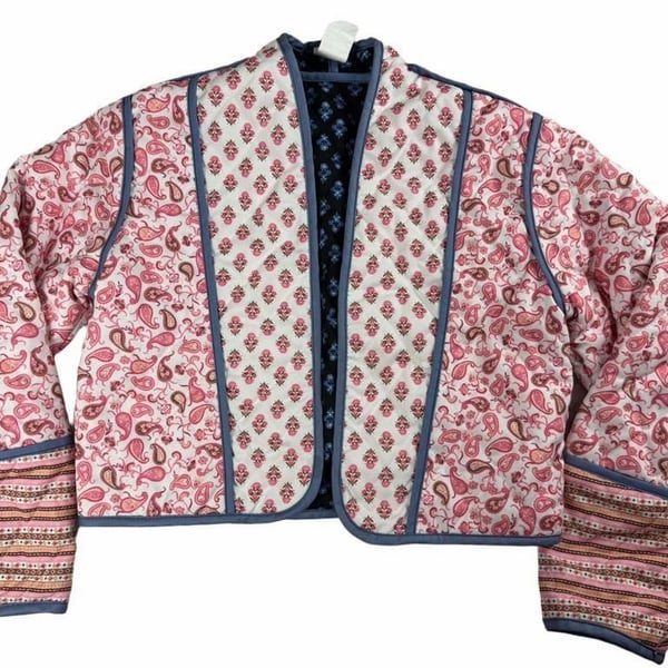 SHEIN Women's Reversible Floral Paisley Print Quilted Crop Jacket