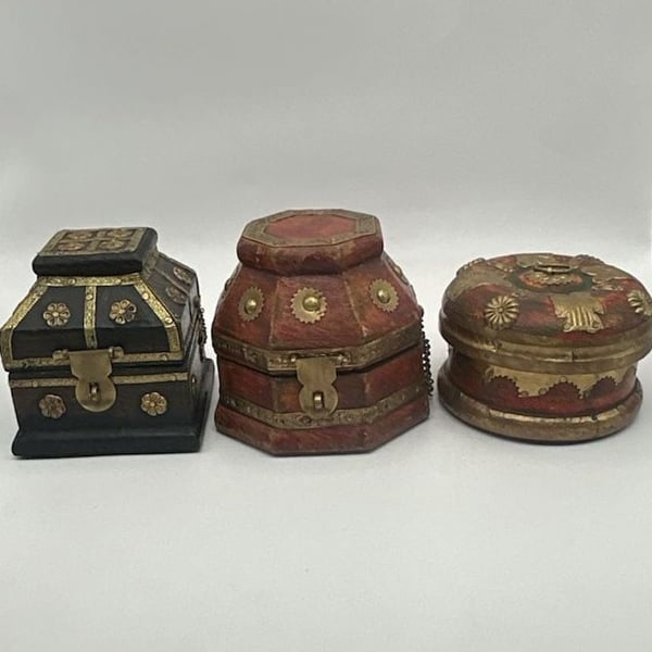 Vintage Wooden Trinket and Jewelry Boxes Set of 3
