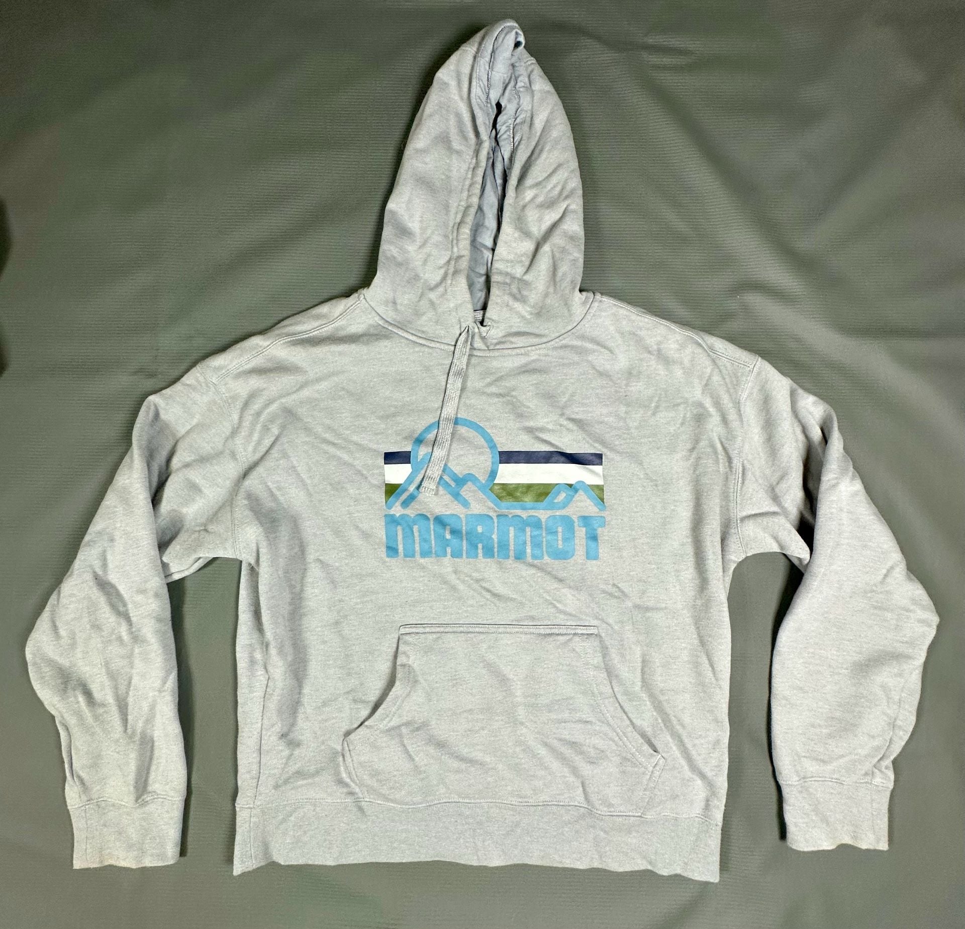 Marmot Coastal Logo Graphic Gray Pullover Hoodie Sweatshirt Size Large 2