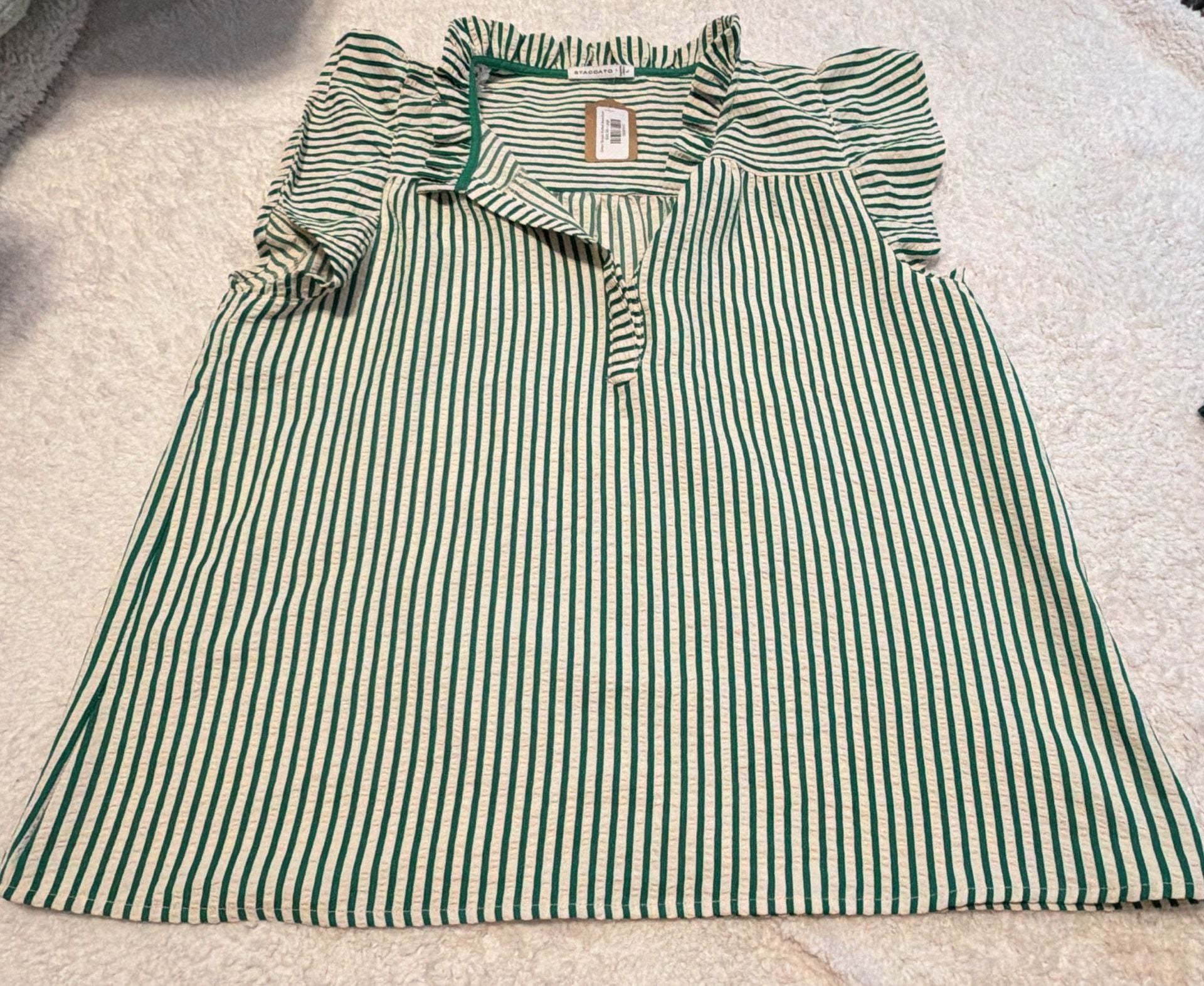 Staccato Green Striped Ruffled Sleeve Blouse 2