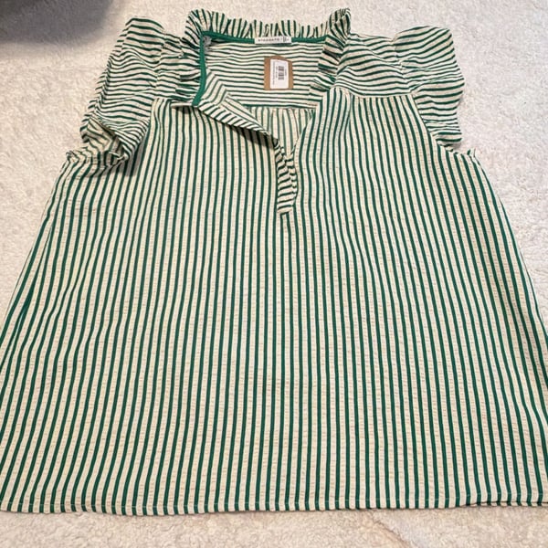 Staccato Green Striped Ruffled Sleeve Blouse