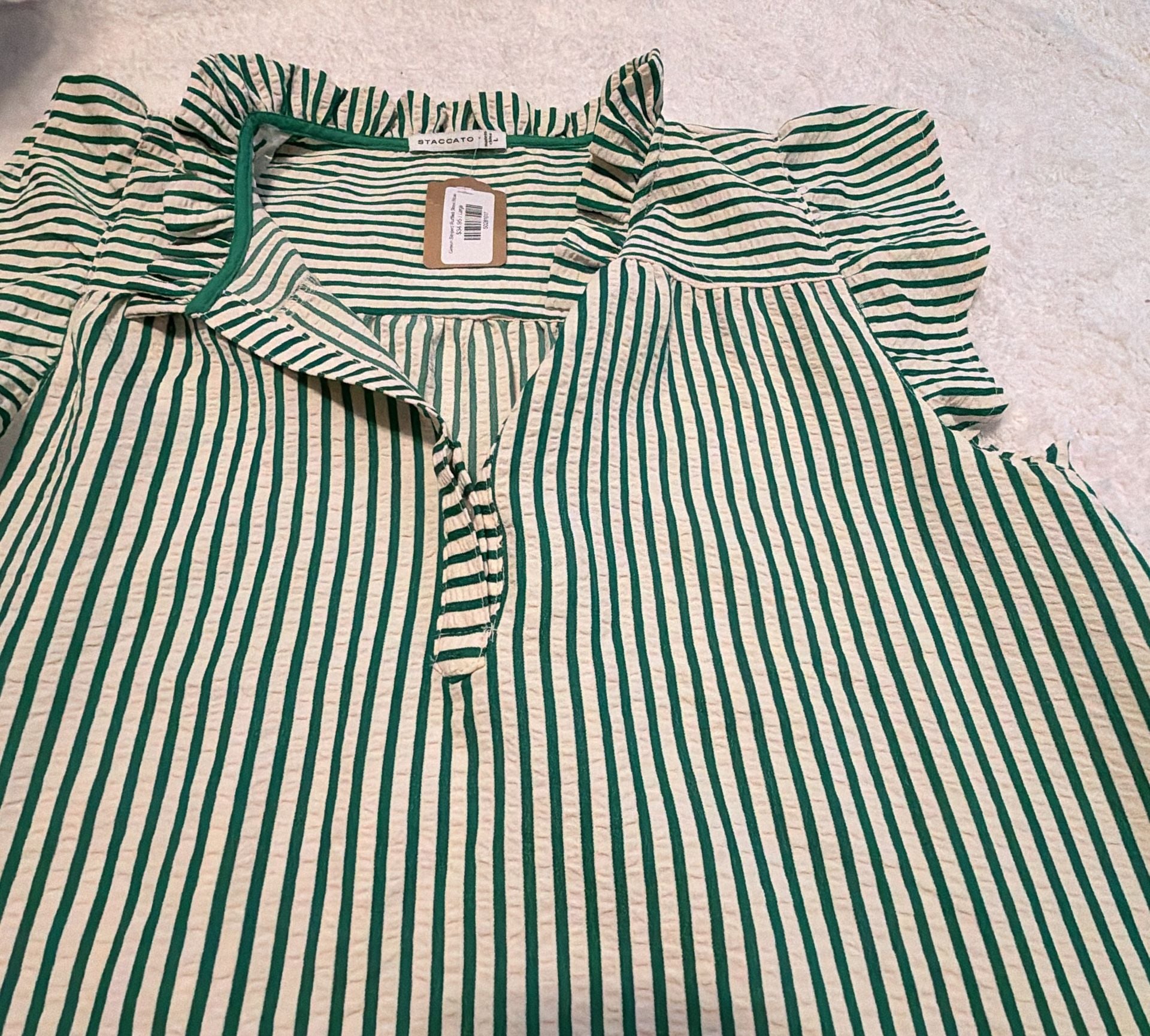 Staccato Green Striped Ruffled Sleeve Blouse 3