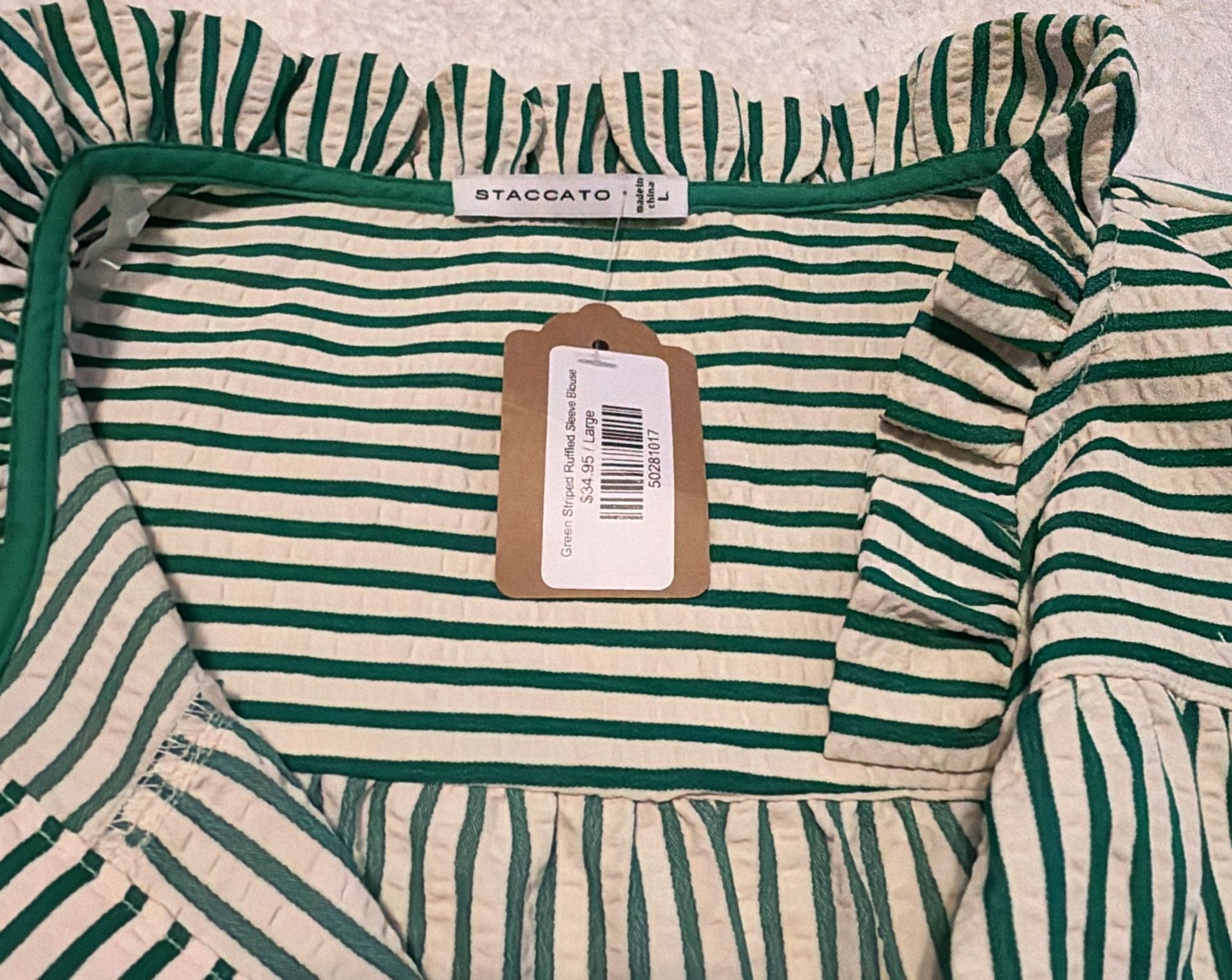 Staccato Green Striped Ruffled Sleeve Blouse 4