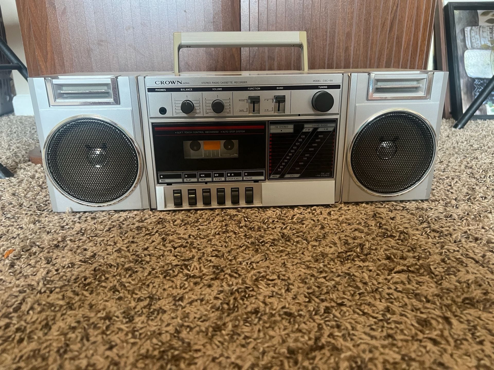 Crown Japan Model CSC-155 Stereo Radio Cassette Recorder Boombox Works 2