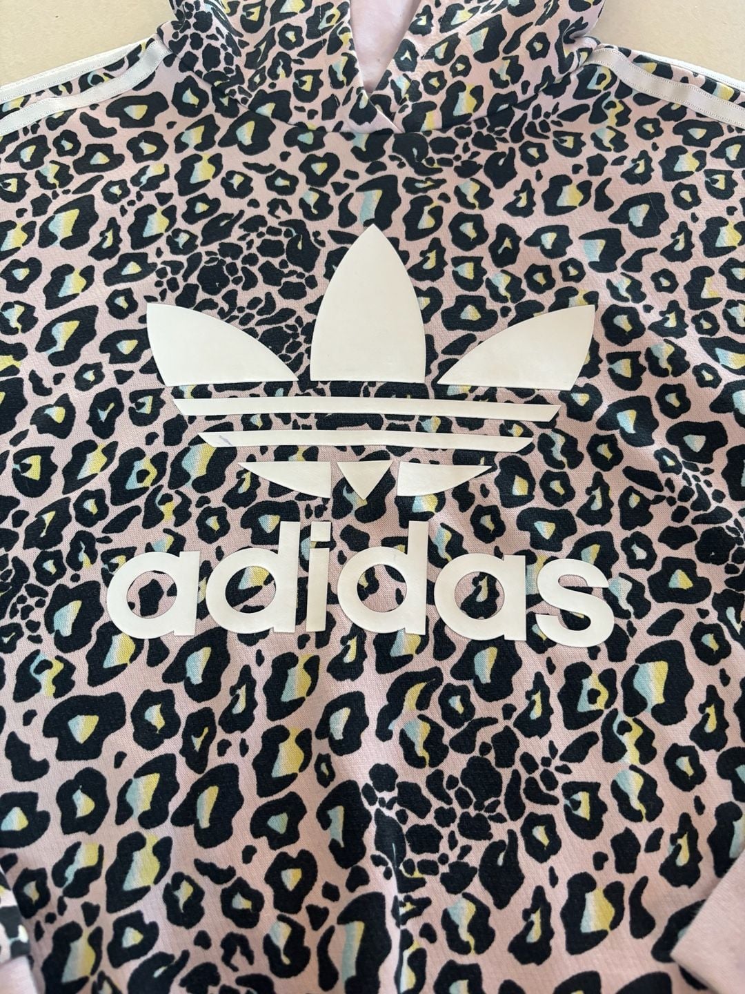 Adidas Originals All Over Leopard Print Trefoil Hoodie Kids Size Large 3
