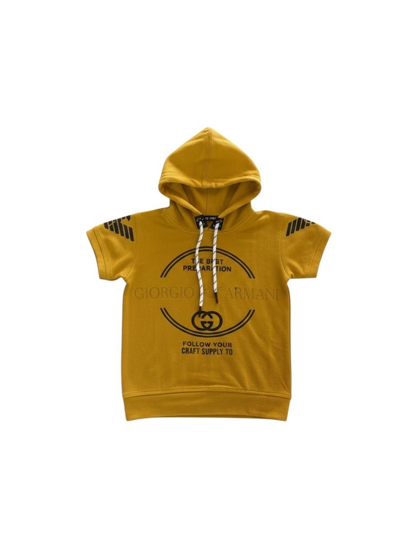 Snow Ice Yellow Short Sleeve Hooded Sweatshirt With Graphic Print 2