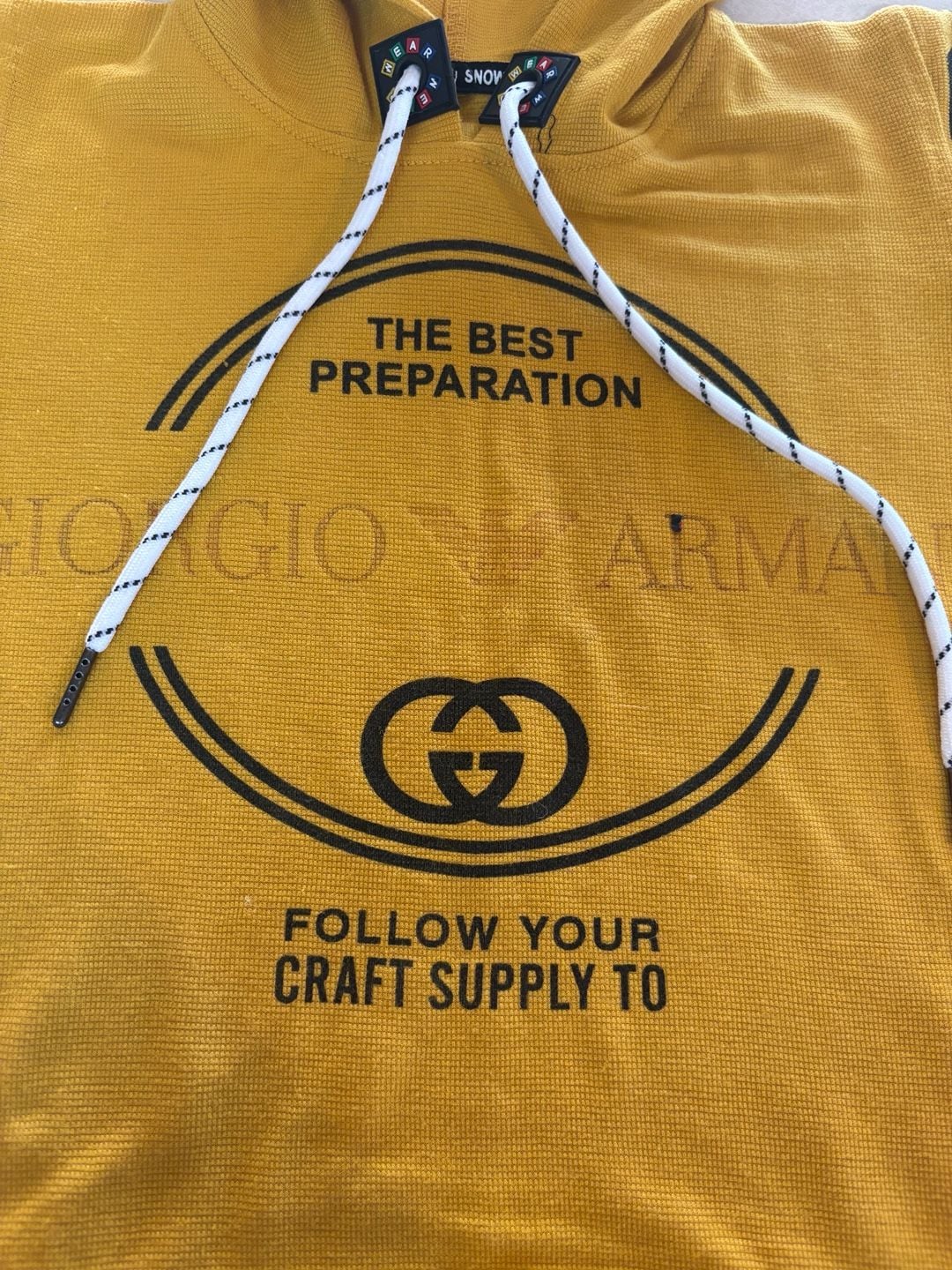 Snow Ice Yellow Short Sleeve Hooded Sweatshirt With Graphic Print 5