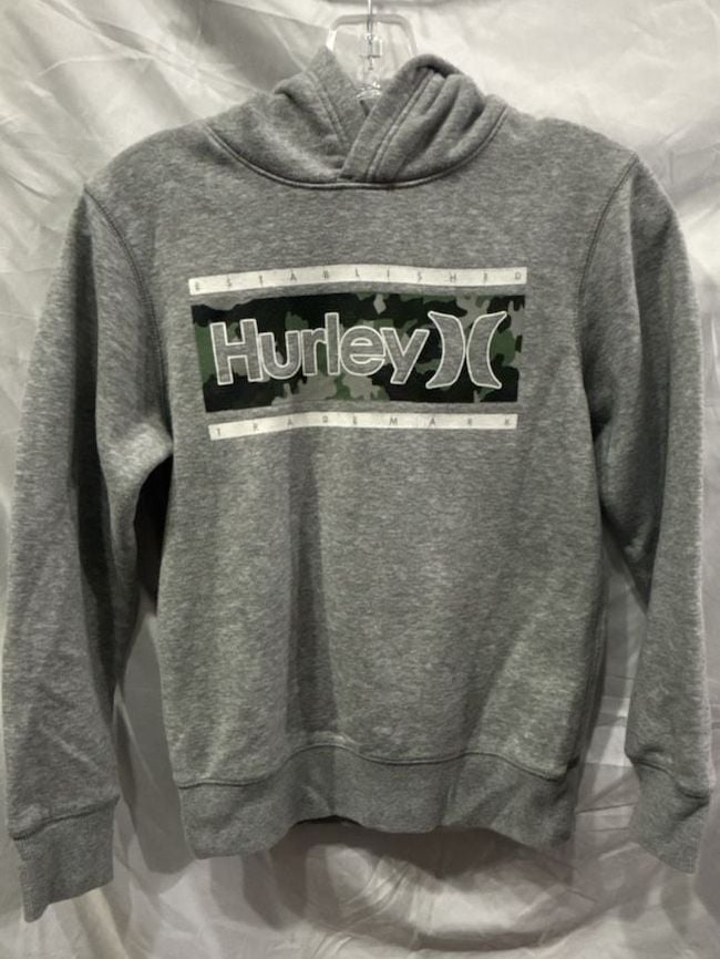 Hurley Boys Grey Camo Logo Fleece Pullover Hoodie Size Youth M 2