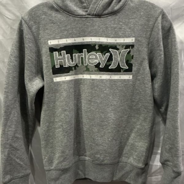 Hurley Boys Grey Camo Logo Fleece Pullover Hoodie Size Youth M